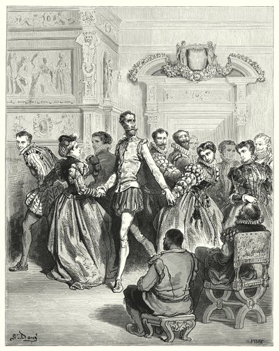 Gustave Dores Don Quijote: "Två damer gjorde sitt hov främst till Don Quijote" (gravyr) av Gustave Dore