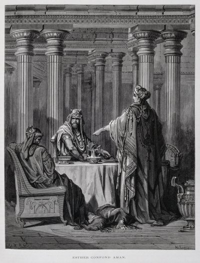 Haman fördöms av drottning Ester, illustration från Dore-bibeln av Gustave Dore