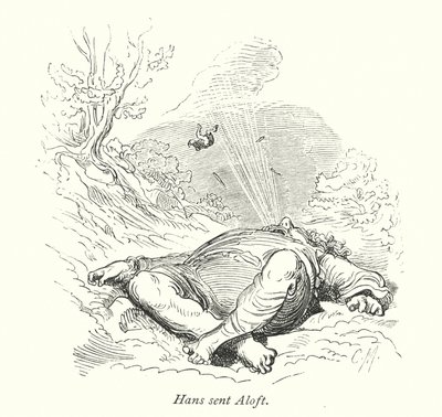 Hans sändes upp i luften (gravyr) av Gustave Dore