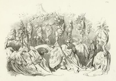 Huvudklänningar under Ludvig XVI:s regeringstid (gravyr) av Gustave Dore