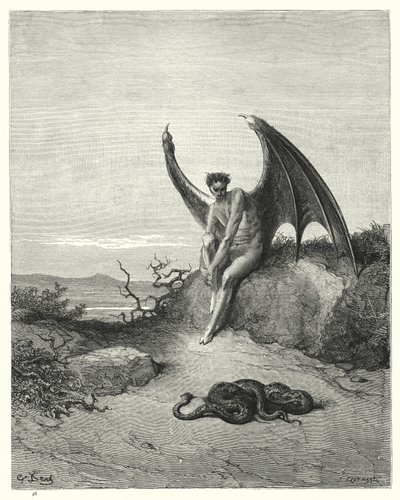 Illustration av Gustave Dore för Miltons Paradise Lost, bok IX, rad 182, 183 av Gustave Dore