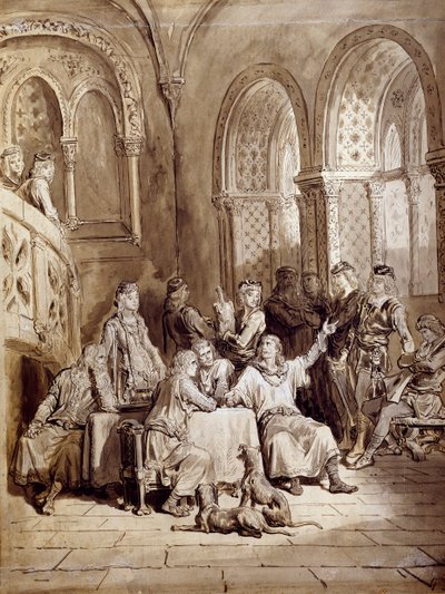 Illustration till diktserien, Idylls of the King av Albert Tennyson (1809-1892), gravyr av Gustave Dore
