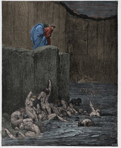 Inferno, Canto 18: Förälskare och smickrare i åttonde cirkeln, illustration från "Den gudomliga komedin" av Dante Alighieri, 1885 av Gustave Dore