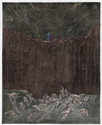 Inferno, Canto 29: Förfalskarna plågades i dalen, illustration från "Den gudomliga komedin" av Dante Alighieri, 1885 av Gustave Dore