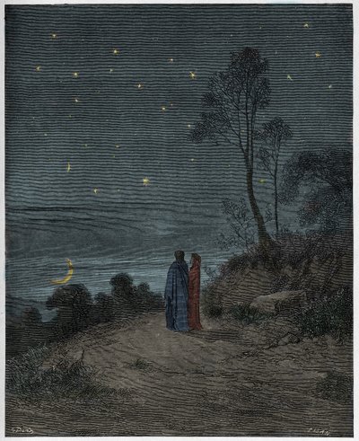 Inferno, Canto 2: Den första nattens mörknande himmel, illustration från "The Divine Comedy" av Dante Alighieri, 1885 av Gustave Dore