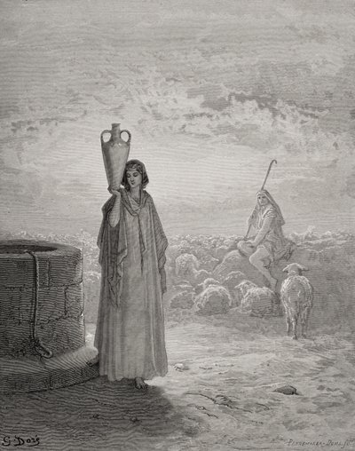 Jacob Keeping Labans flock, illustration från Dores 