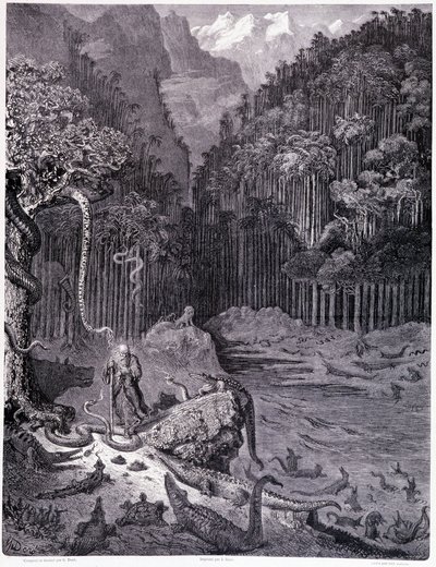 Jag såg i Amerika... planka XI - Illustration av Gustave Dore (1832-1883), för La legende du Jeif wandering av Pierre Dupont, upplaga Librairie du Magasin Picturesque, Paris 1862 av Gustave Dore