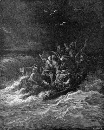 Jesus stillar stormen av Gustave Dore
