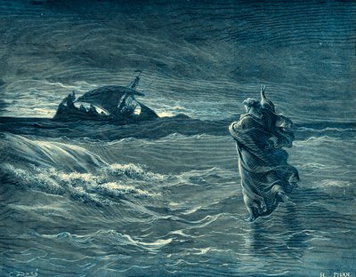 Jesus går på havet - Bibeln av Gustave Dore