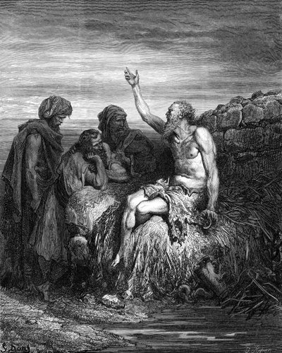 Job och hans vänner, gravyr av Doré. - Bibeln av Gustave Dore