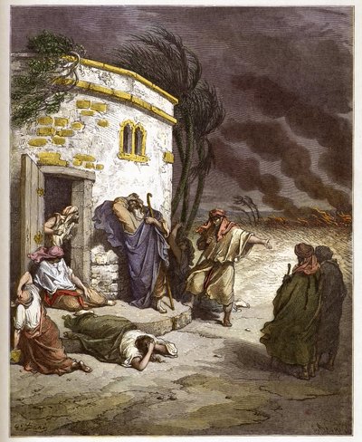 Job hör om hans ruin - Job learant sa ruine - - gravyr i "The Bible illustree" av Gustave Dore (1832-1883) - Gravyr från "" The Dore Bible"" av Gustave Dore
