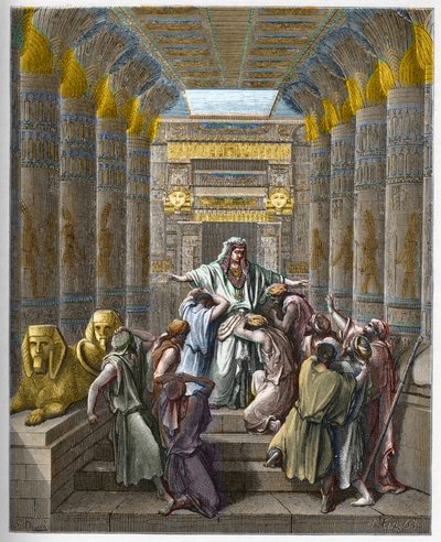 Joseph Patriark av Israel - Josef igenkänd av sina bröder - Josef igenkänd av sina bröder - gravyr i "The Bible illustree" av Gustave Dore (1832-1883) - Gravyr från "" The Dore Bible"" av Gustave Dore