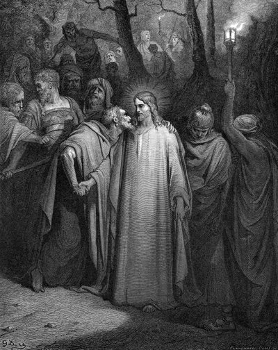 Judas förråder Kristus med en kyss, 1866 av Gustave Dore