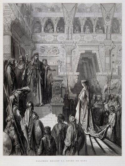 Kung Salomo tar emot drottningen av Saba, illustration från Dore-bibeln av Gustave Dore
