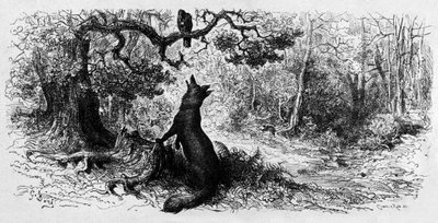 Korpen och räven (gravyr av Gustave Dore