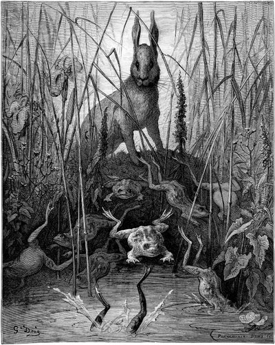 Haren och grodorna: fabel av Jean de la Fontaine illustrerad av Gustave Dore - Haren och grodorna - av Gustave Dore