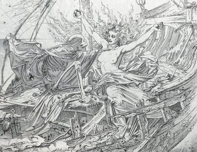 Livet och döden tecknar besättningens öde genom lottning av Gustave Dore