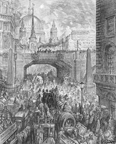 Ludgate Hill, från "London, a Pilgrimage", skriven av William Blanchard Jerrold (1826-94) pub. 1872 (gravyr) av Gustave Dore