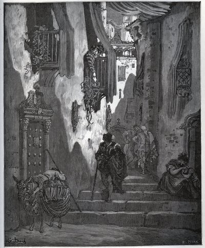Luscinde skickar en biljett till Cardenio - från "Don Quixote de la Mancha" av Miguel Cervantes (1547-1616) (Don Quijote) - Träsnitt efter teckning av Gustave Dore av Gustave Dore