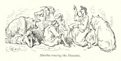 Martha väcker bönderna till liv (gravyr) av Gustave Dore