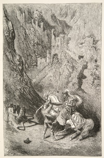 På väg till det gröna kapellet, från Stories of the Days of King Arthur av Charles Henry Hanson, pub.1898 av Gustave Dore