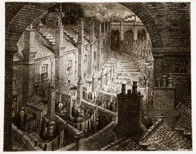 Över London - Med järnväg, från "London, en pilgrimsfärd", skriven av William Blanchard Jerrold (1826-94) och graverad av Pannemaker, pub. 1872 av Gustave Dore
