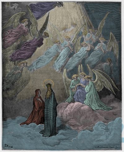 Paradiso, Canto 21 : De lysande själarna sjunger, illustration från "Den gudomliga komedin" av Dante Alighieri, 1885 av Gustave Dore
