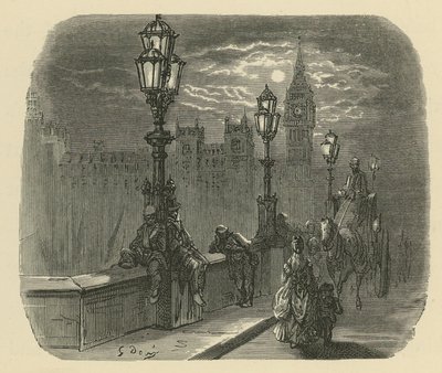 Människor och vagnar på Westminster Bridge av Gustave Dore