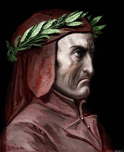 Porträtt av Dante Alighieri (1265-1321), italiensk författare. Gravyr av Gustave Doré från 1860. av Gustave Dore