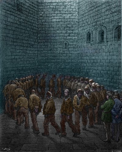 Fångar som går runt på gården till Westgate-fängelset i London, av Gustave Dore av Gustave Dore