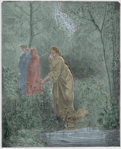 Purgatorio, Canto 27: Dantes dröm om Leah på ängen, illustration från "Den gudomliga komedin" av Dante Alighieri, 1885 av Gustave Dore