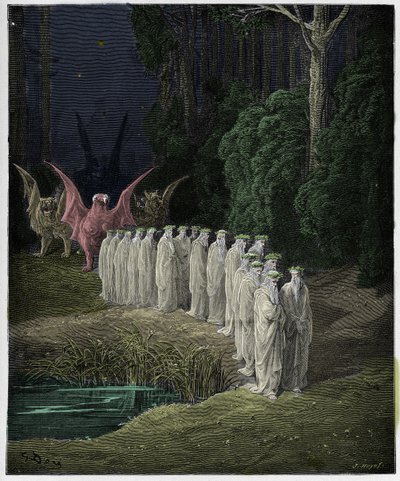 Purgatorio, Canto 29: De 24 äldste i den apokalyptiska processionen, illustration från "Den gudomliga komedin" av Dante Alighieri, 1885 av Gustave Dore