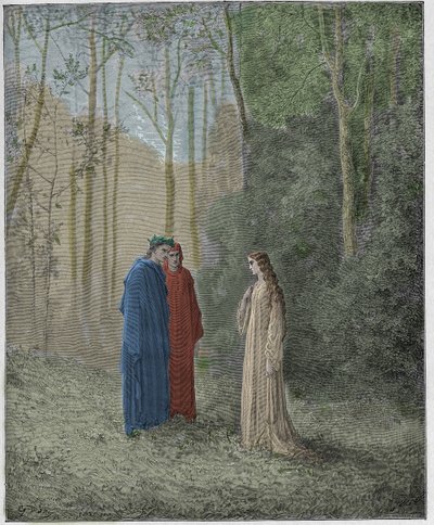 Purgatorio, Canto 5: Dante talar med Pia de Tolomei av Gustave Dore