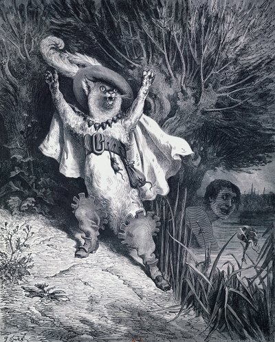 Puss in Boots, illustration av Gustave Dore (1832-1883) till sagan av Charles Perrault (1628-1703) av Gustave Dore