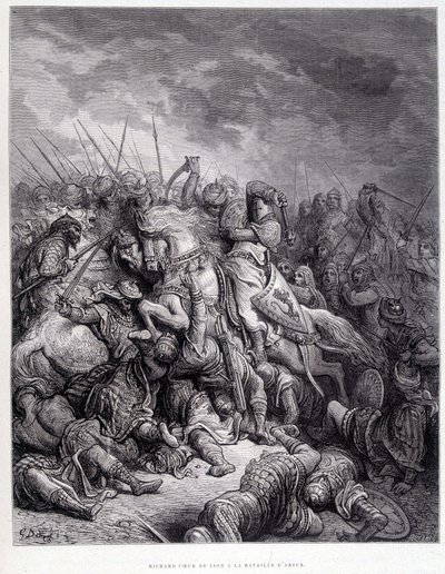 Richard Lejonhjärta i slaget vid Arsur - gravyr av Gustave Doré av Gustave Dore