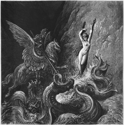 Ruggiero räddar Angelica, illustration från Canto X av 