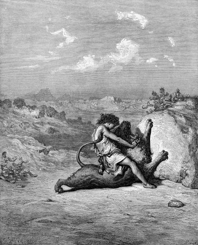 Simson dödar lejonet av Gustave Dore