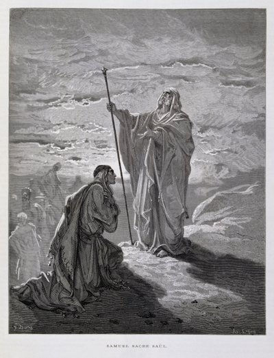 Samuel smorde Saul till Israels förste kung, illustration från Dore-bibeln av Gustave Dore