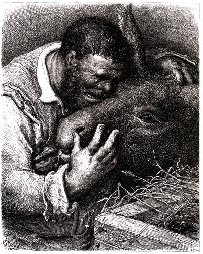 Sancho Panza gråter när han kysser sin åsna av Gustave Dore