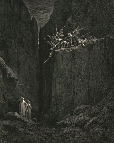 Knappt hade fötterna nått till den lägsta av sängen under, c1890. av Gustave Dore