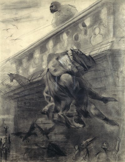 Scen från Notre-Dame de Paris av Victor Hugo (1802-85) (penna och krita på papper) av Gustave Dore