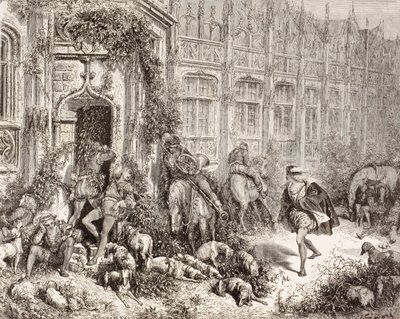 Scen från Törnrosa av Charles Perrault. Från El Mundo Ilustrado, publicerad Barcelona, cirka 1880. av Gustave Dore