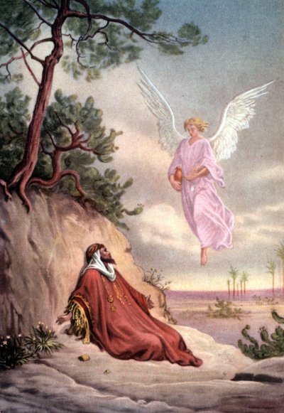 Uppsättning av bibliska pedagogiska vykort på 50-talet, gjorda efter Fine Arts: här efter "Elia räddad av en ängel" av Gustave Dore av Gustave Dore