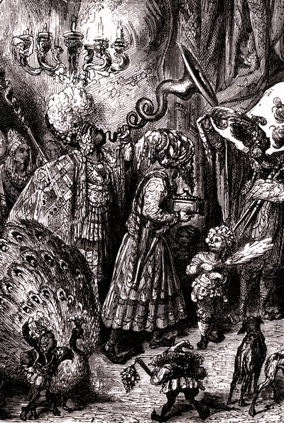 Sindbad sjöfararen (Sindbad) - berättelsen om de tusen och en (1001) nätterna - illustration av Gustave Dore (detalj) - Maxwell edition 1865 - Sjätte resan: Till hovet hos kungen av Serendib av Gustave Dore
