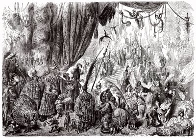Sindbad sjömannen (Sinbad) - berättelsen om de tusen och en (1001) nätterna - illustration av Gustave Dore - Maxwell-utgåvan 1865 - Sjätte resan: hovet hos kungen av Serendib av Gustave Dore