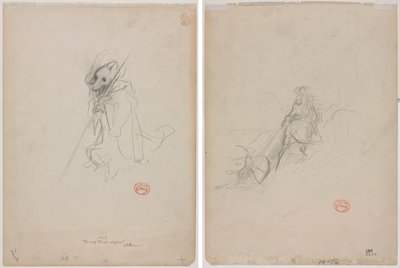 Skiss för "The Wolf Turned Shepherd" (recto) Sketch of Hunting Scene (verso) av Gustave Dore
