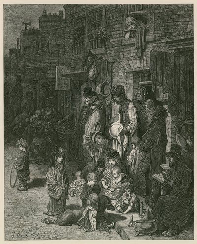 Slumkvarter i London (gravyr) av Gustave Dore