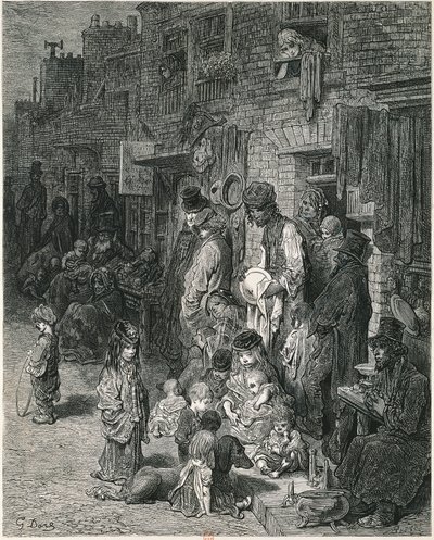 Slumkvarter i London, av Gustav Dore, Gravyr av Gustave Dore