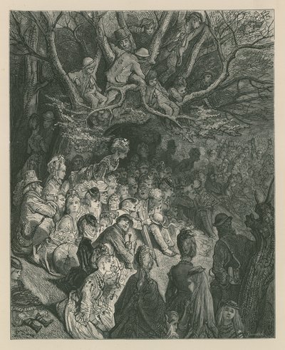 Åskådare som tittar på en båttävling från en flodbank av Gustave Dore