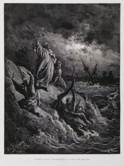 Paulus landstiger på Malta, illustration från Dore-bibeln av Gustave Dore